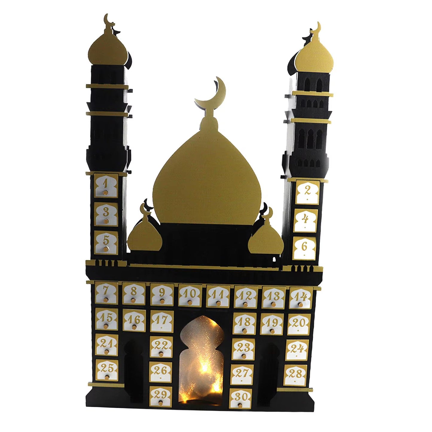 Ramadan Advent Calendar with Light Tabletop Decor Wooden Drawer Craft Ramadan