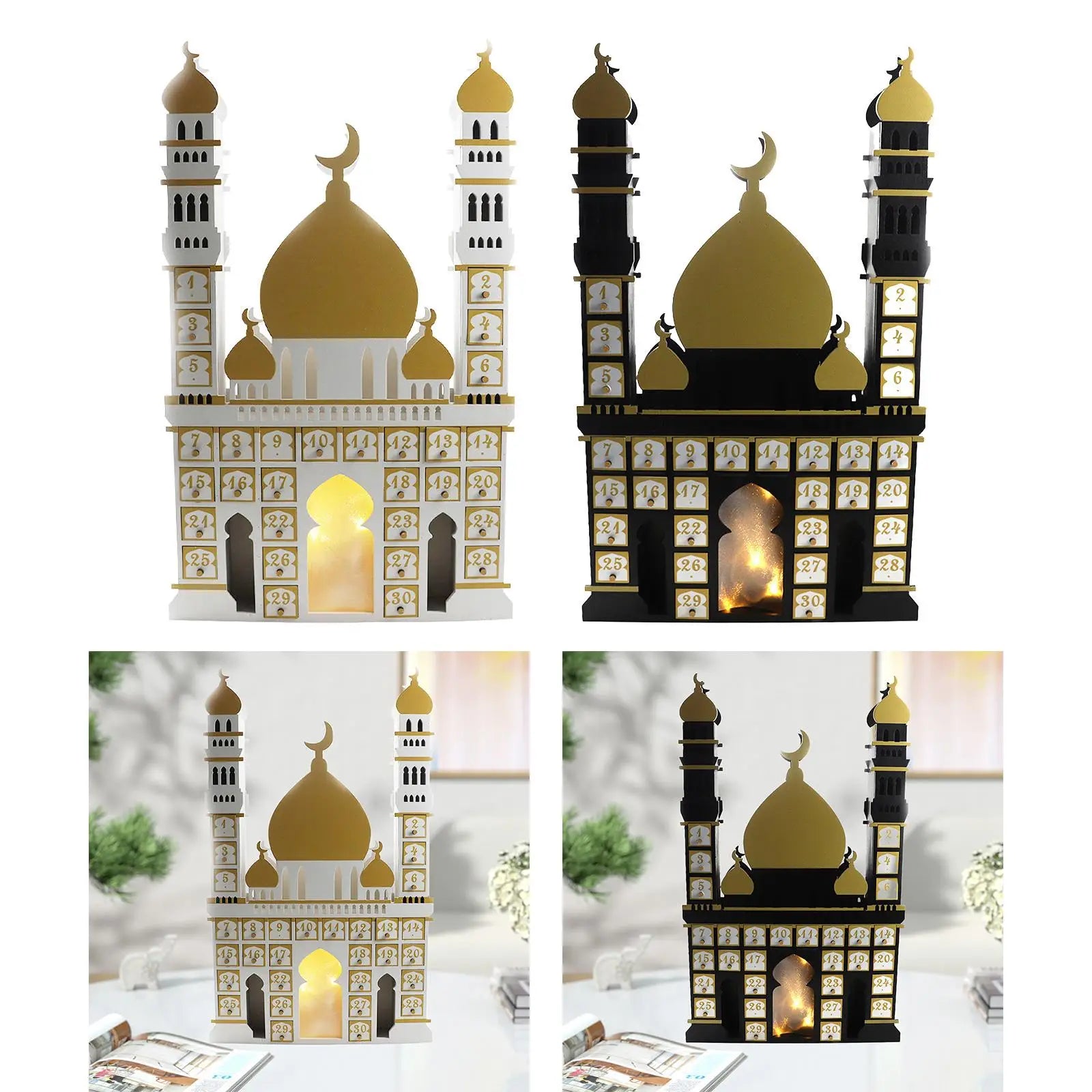 Ramadan Advent Calendar with Light Tabletop Decor Wooden Drawer Craft Ramadan