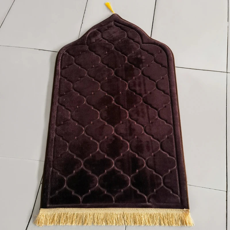 Flannel Prayer Mat Worship Blanket Worship Kneel Embossing Floor Carpets Non-Slip Soft Portable Travel Prayer Rug Ramadan Gift