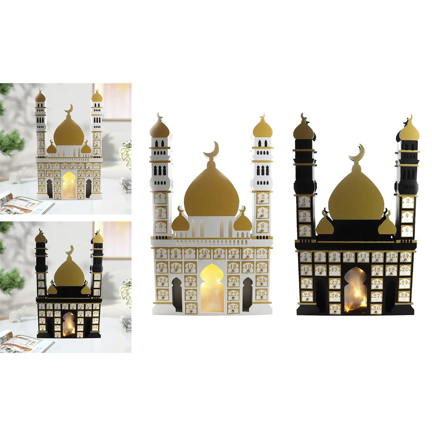 Ramadan Advent Calendar with Light Tabletop Decor Wooden Drawer Craft Ramadan