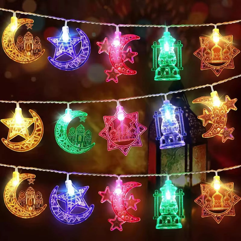 EID Mubarak LED String Lights - 1.5M 10LED Moon & Star Lanterns for Ramadan Home Decoration - Perfect for Muslim Festival Parties 2024